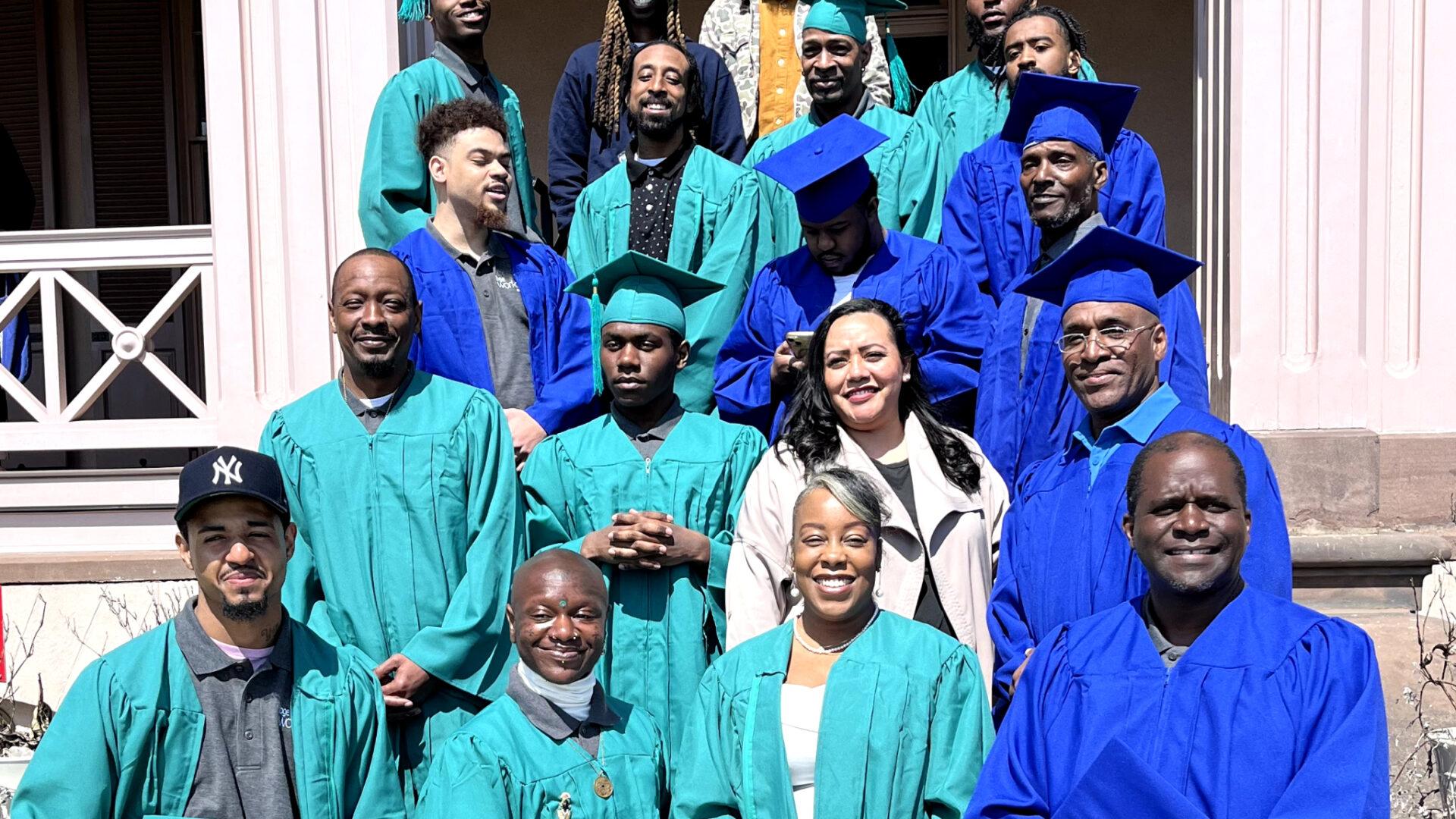 BGE Workforce Collaborative 2024 graduates on the steps of the Clifton Mansion