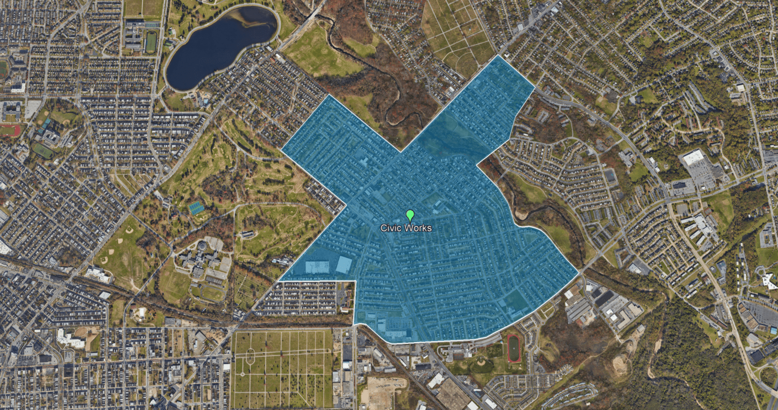 Map of Belair-Edison Neighborhood Highlighted in Blue