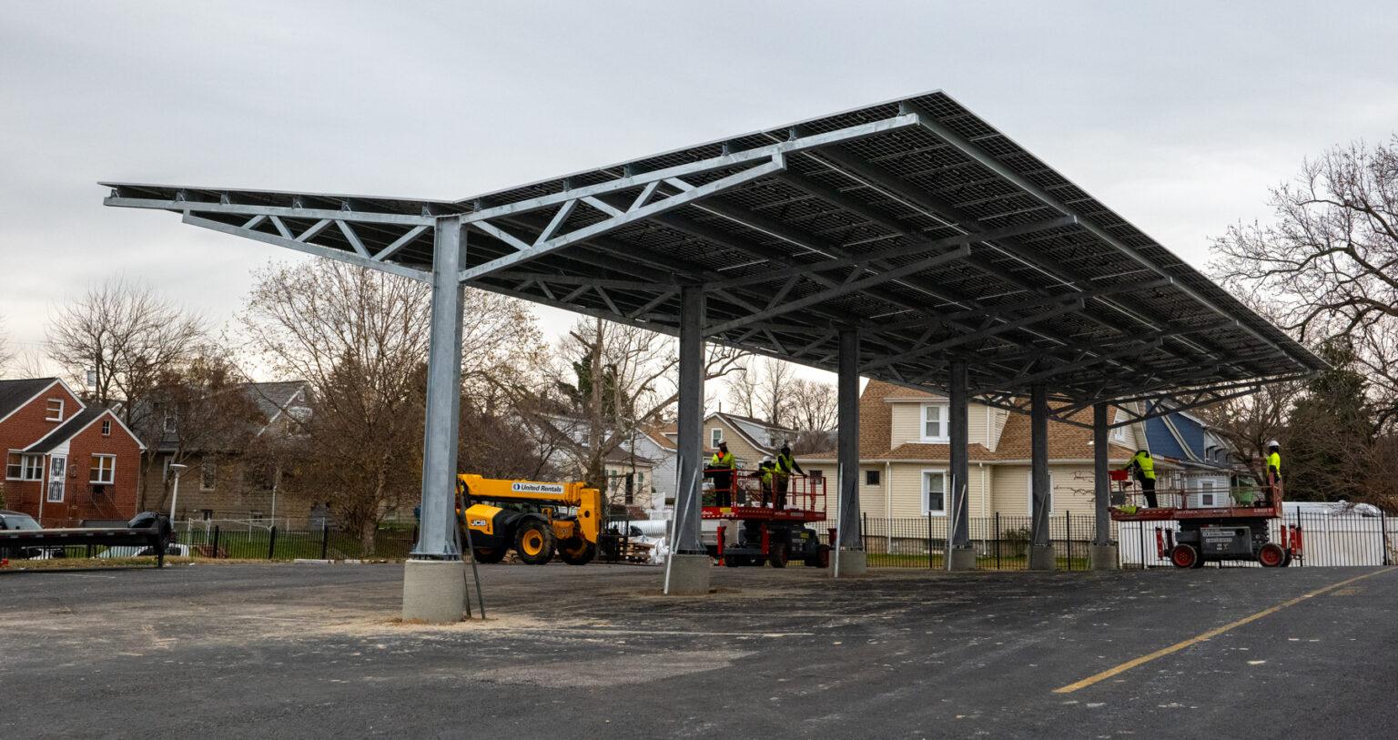 Solar Canopy being built at Civic Works 2023