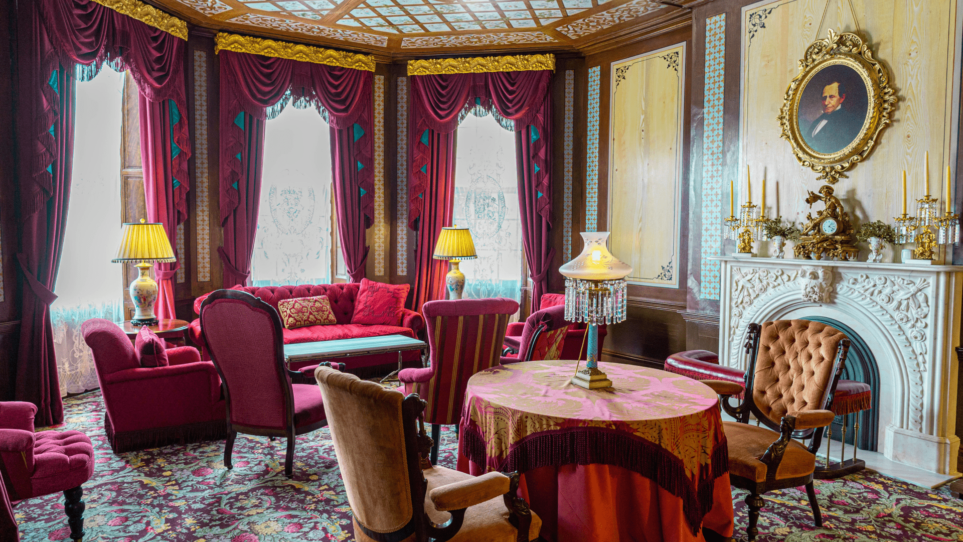 interior shot of the Hopkins dining room at the Clifton Mansion