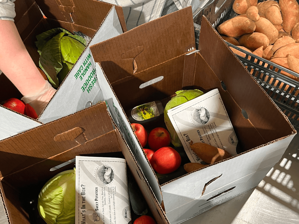 boxes of food packaged up for donation