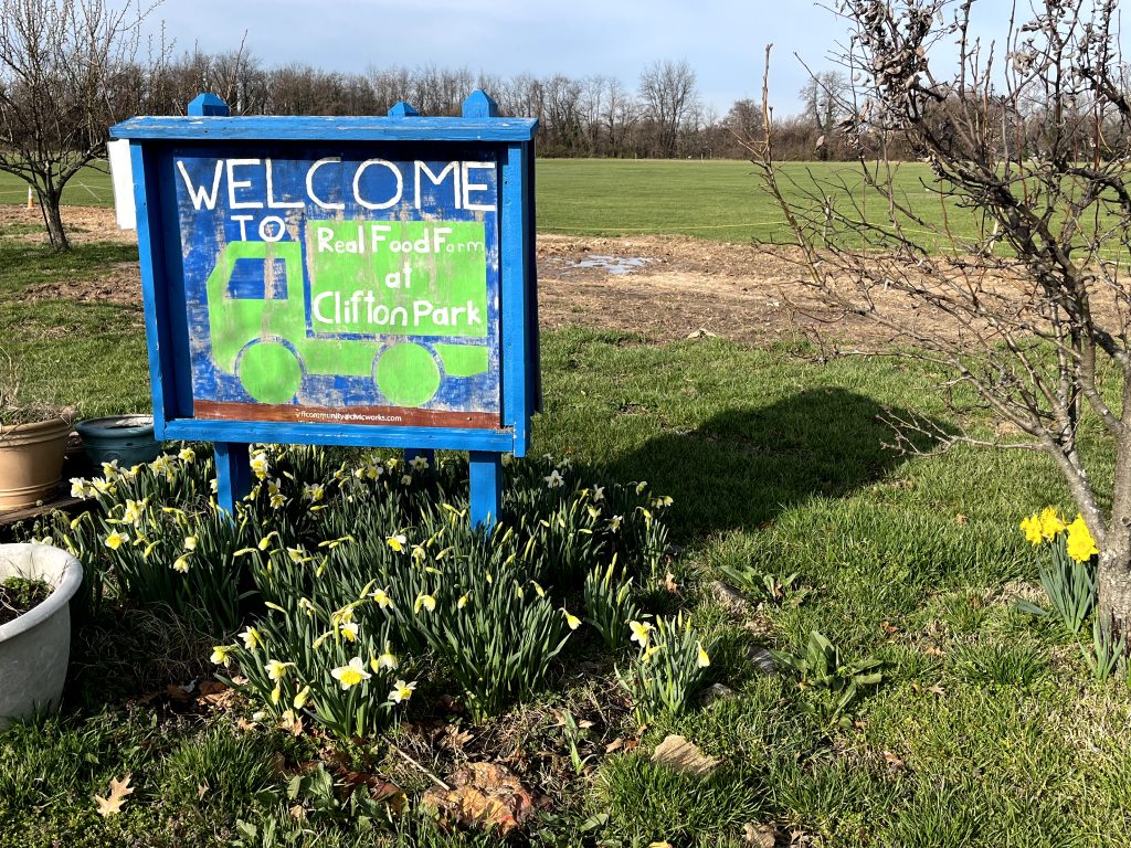 Sign that reads Welcome to Real Food Farm at Clifton Park